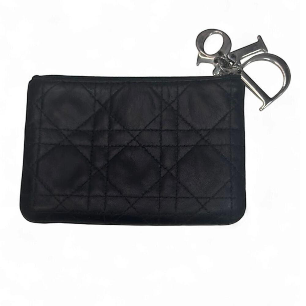 Christian Dior Cannage Leather Zip Card Coin Holder Lady Dior